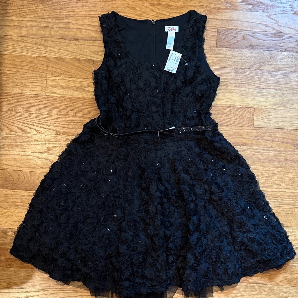Justice Black Floral Rosette Sequin Party Dress